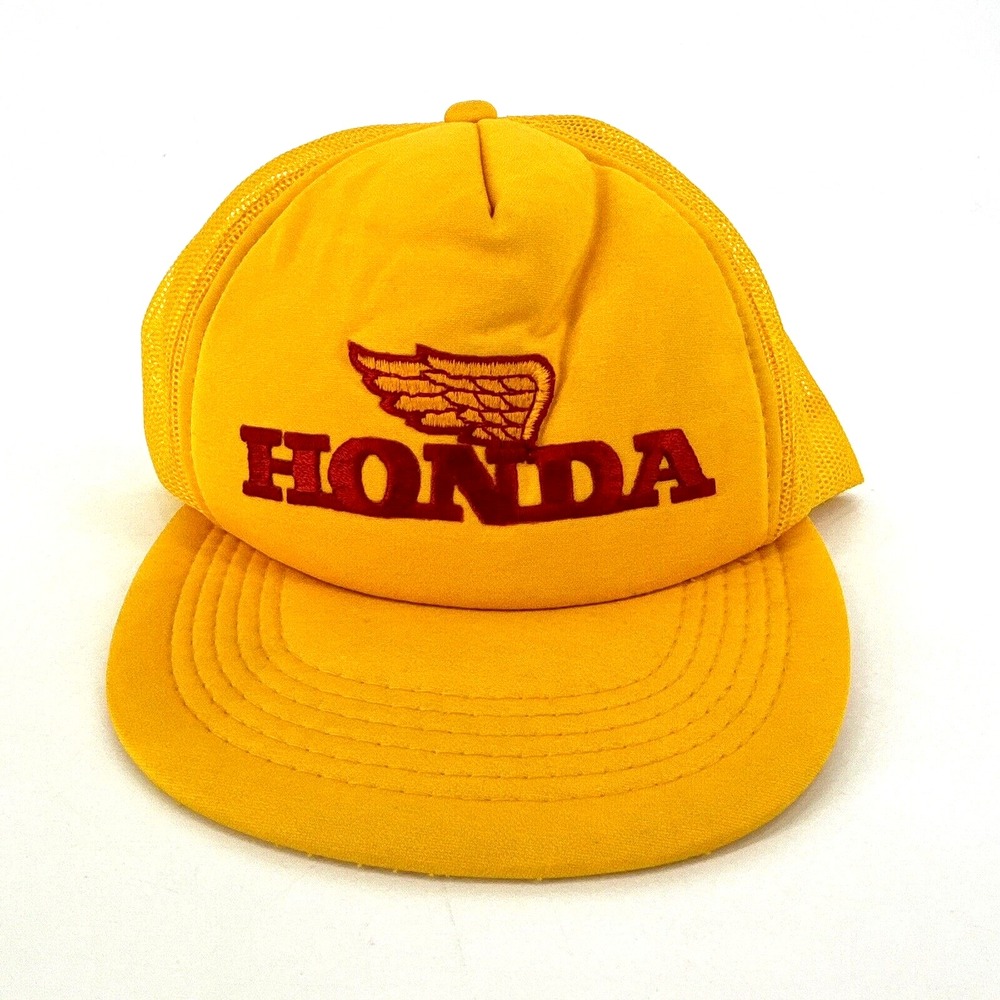 Vintage Honda Motorcycles USA Trucker Hat‎ Mesh Cap Yellow 1970s 1980s Rare